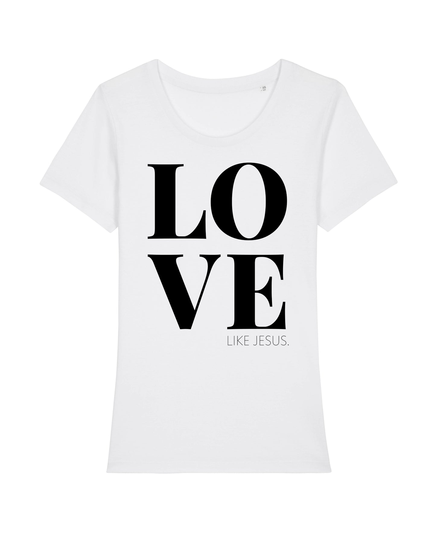 Damen-T-Shirt in weiß mit schwarzem LOVE LIKE JESUS Druck