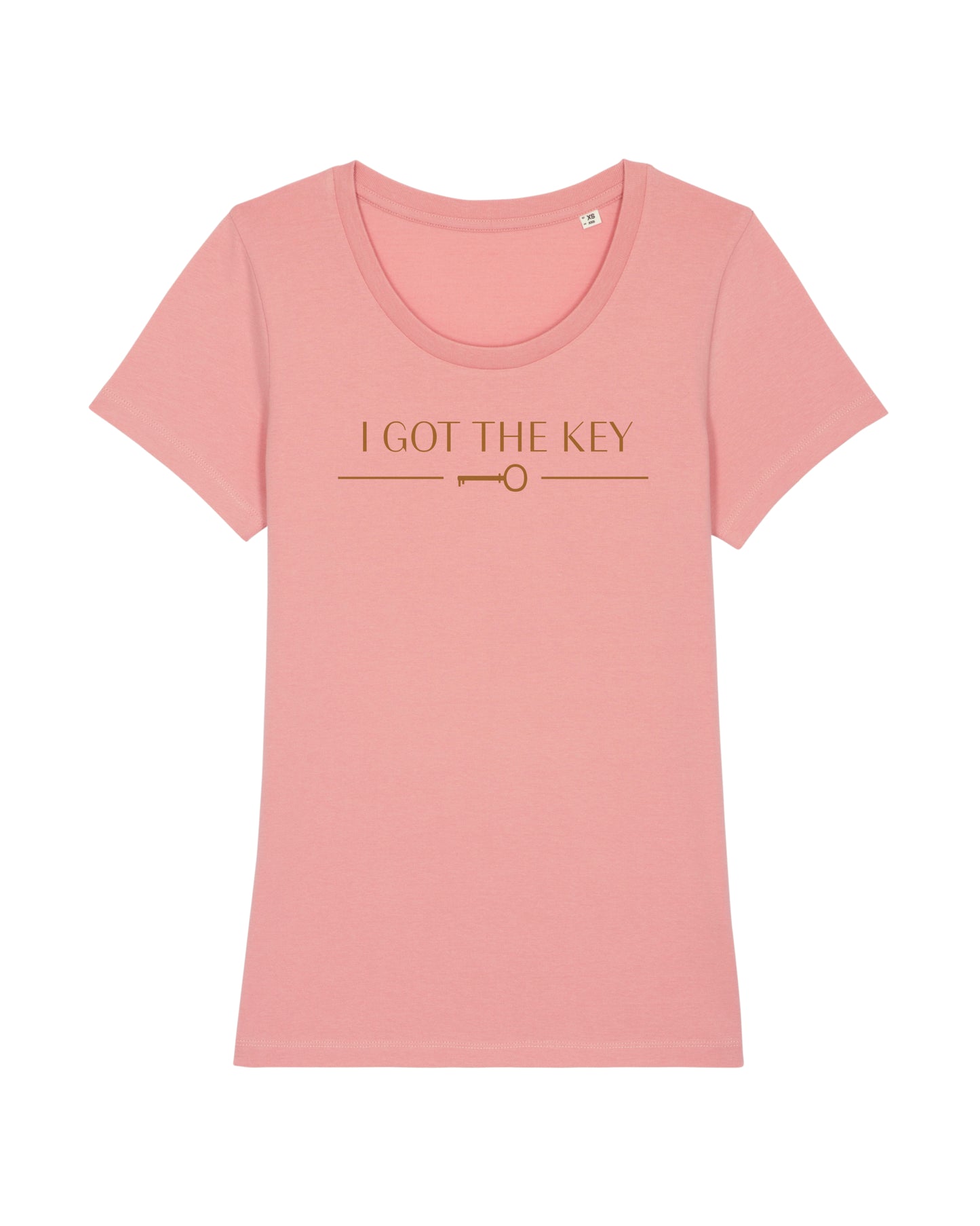 Damen-T-Shirt in softem pink mit goldenem I GOT THE KEY Druck