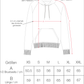 Technische Zeichnung eines Kapuzenshirts und dazugehörige Maßtabelle für die Größen XS bis XXL