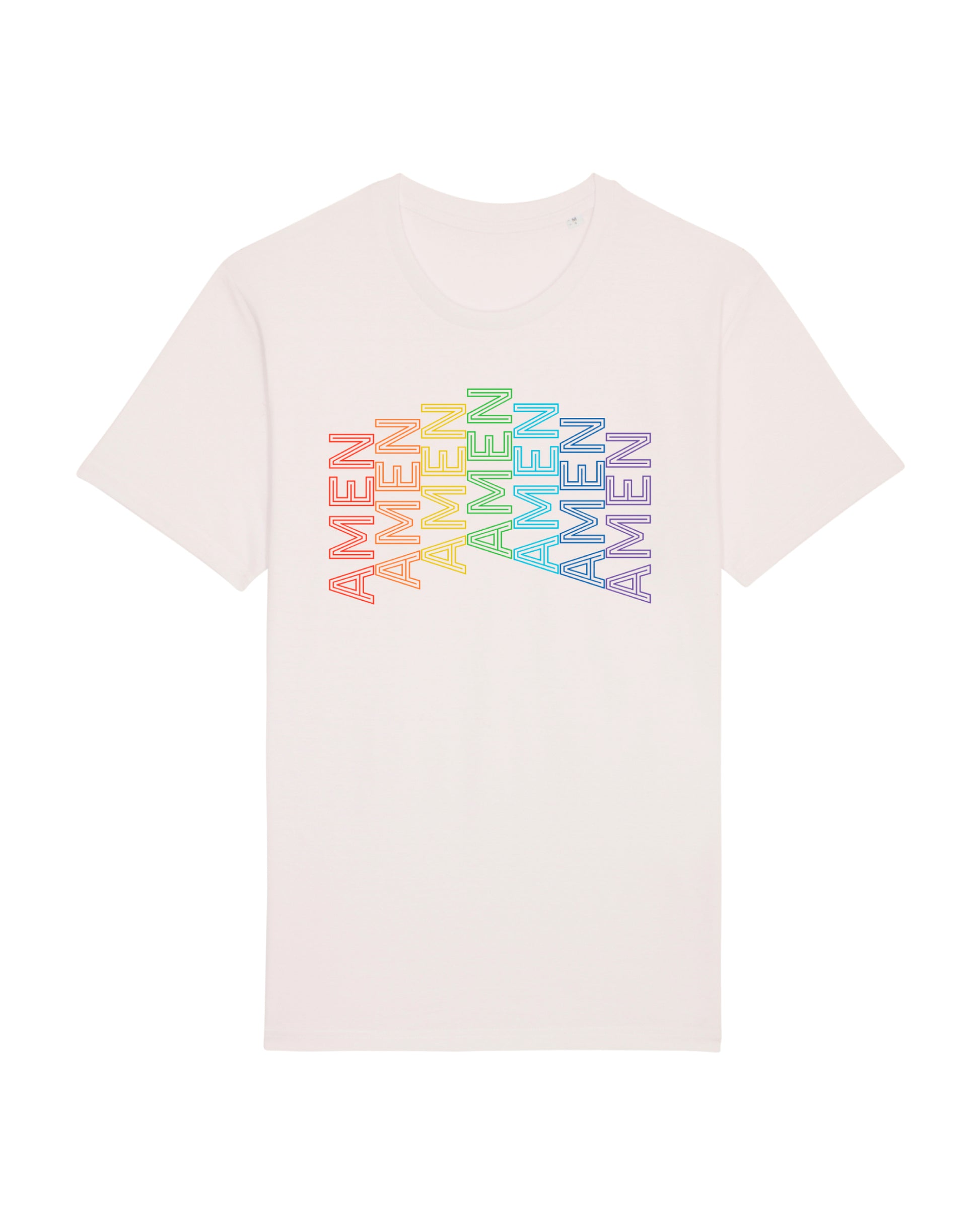 Unisex T-Shirt in cremeweiß mit AMEN Druck in Regenbogenfarben