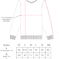 Technische Zeichnung eines Unisex Sweatshirts und dazugehörige Maßtabelle für die Größen XS bis XXL